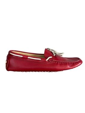 Tod’s Red Leather Driving Loafers Woman’s Gommino Flats Leather Tie size 7
